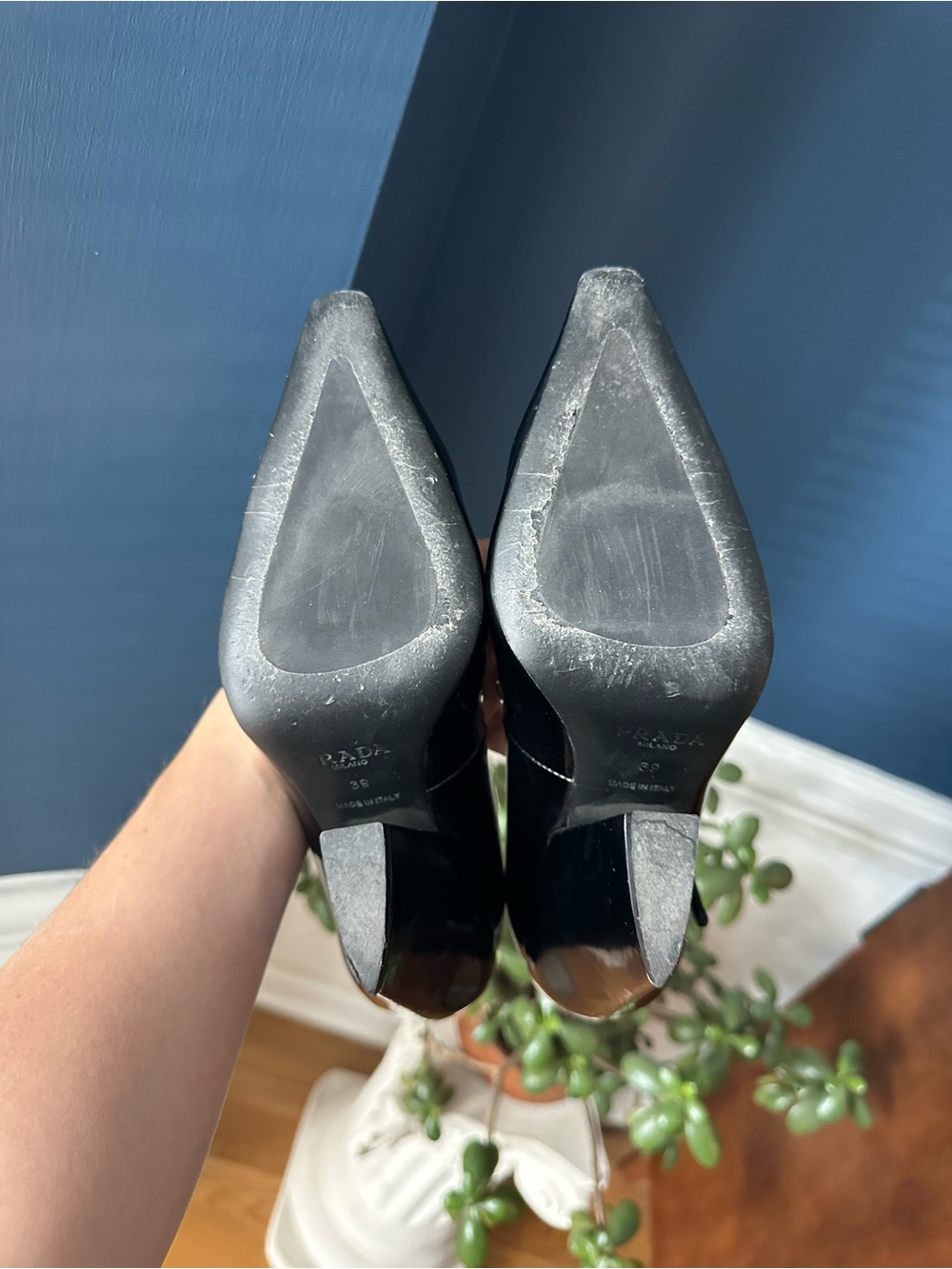 Prada Modellerie Black Spazzolato Leather Mary Jane Heels Size 39 - Picture 11 of 15